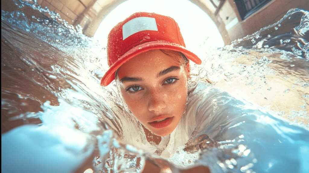 Selfie di una giovane donna in acqua